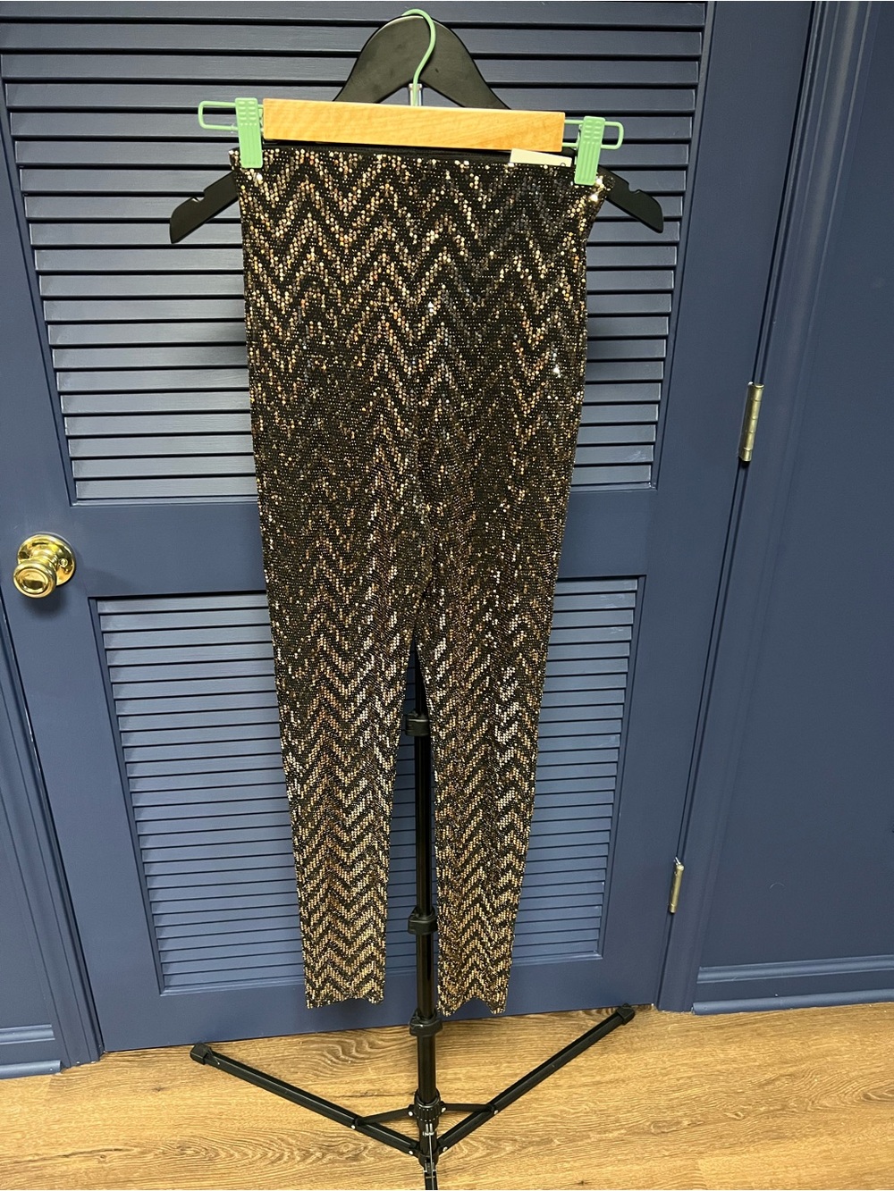 Zara Black & Gold Sequin Chevron leggings